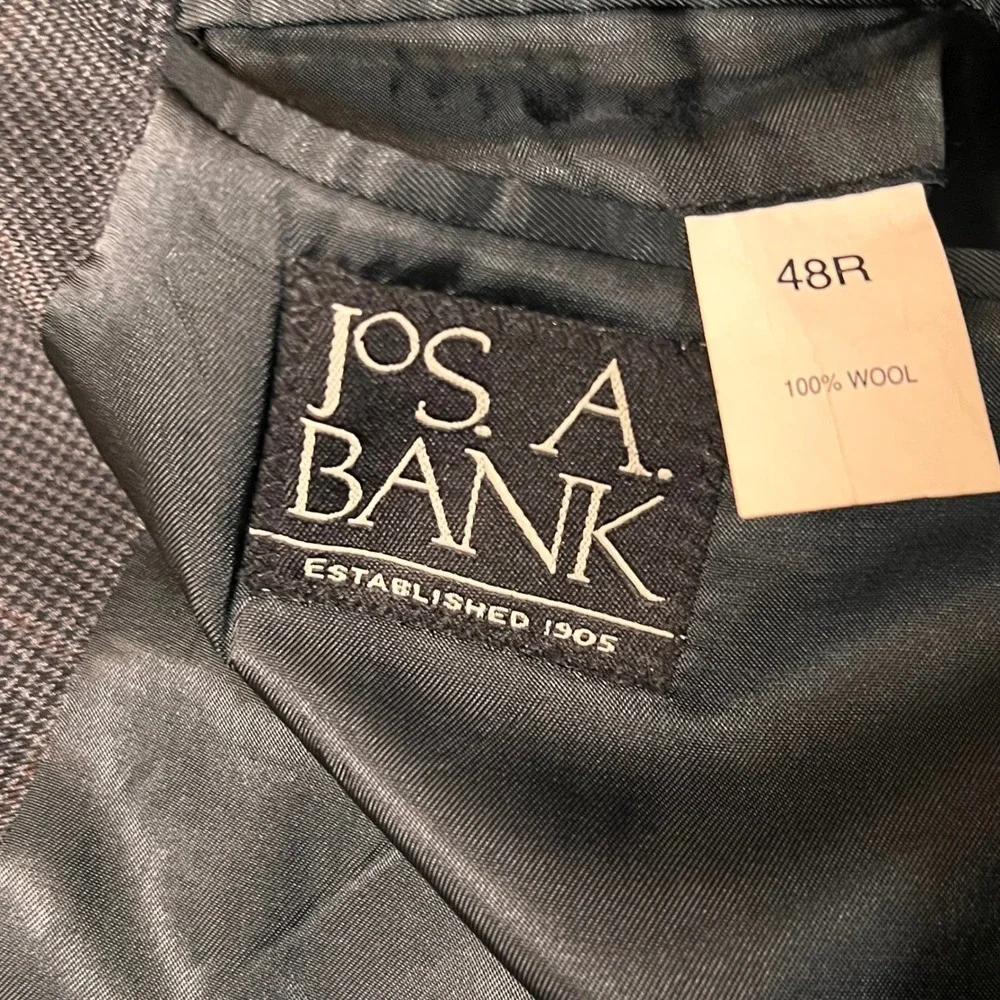 Jos A Bank Blue/Gray Black Hue Puppytooth 100% Wool Blazer Sport Coat Jacket 48R
